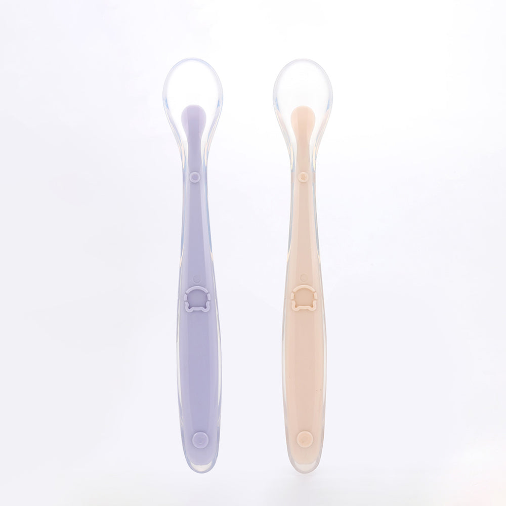Cuillère en silicone violet - marron pour bébé, adaptée aux gencives sensibles